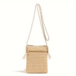 Boho Chic Straw Crossbody Bag With Zipper Pocket - Lightweight Minimalist Everyday Travel Satchel For Women