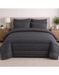 - Comforter 5 Piece Set Striped Dark Grey Queen