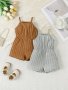 2PCS Baby's Casual Solid Color Ribbed Bodysuit Comfy Sleeveless Romper Toddler & Infant Girl's Onesie For Summer As Gift