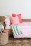 Pink And Green Stripe Cotton Duvet Cover - Queen
