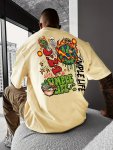 Cartoon Planet And Letters Pattern Men's Casual Short Sleeve Crew Neck T-Shirt Summer Outdoor