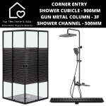 Black Striped Shower Cubicle With Gun Metal Column + Channel - 500MM