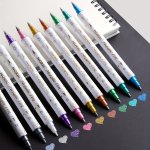 10PCS Metallic Glitter Marker Pens Dual Tip Brush And Fine Point Pens For Diy Album Black Cards Scrapbooking Craft Supplies On C