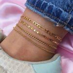 Simple Multilayer Chain Anklet Fashion Alloy Hollow Chain Ankle Bracelet 4 Pcs Summer Beach Style Jewelry Set