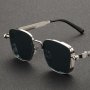 Steampunk Silvery Square Metal Frame Fashion Glasses For Men Women - Retro Cool Style For Outdoor Sports Parties Vacation Travel Driving Fishing - Photo