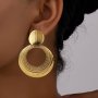 1 Pair Large Hoop Circle Earrings Women's Elegant Textured Studs Trendy Fashion Ear Jewelry Vintage Design