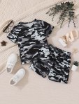 2PCS Boys Cool Camouflage Short Sleeve T-Shirt & Shorts Set Comfy Summer Boys Clothes