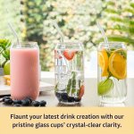 Borosilicate Glass Cups With Lids And Straws: Perfect For Iced Coffee Beer And Tea - Available In 11.83OZ 15.22OZ And 18.6OZ Siz