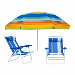 Beach Umbrella And Chair Combo: 2.56M Pattern Beach Umbrella & 7-LEVEL Aluminium Recliner Chair
