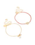 Goldair Gold Red Beaded Diamante Heart & Pearl Bracelets 2-PACK
