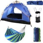 205X130CM Waterproof 2 Man Instant Tent With Cotton Hammock & Solar Lantern
