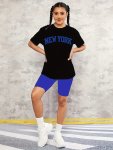 New York" Letter Print Creative T-shirts Soft & Elastic Comfy Crew Neck Short Sleeve Tee Girl's Summer Tops