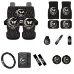 Widea Car Seat Covers For Women Mushroom Butterfly Print Car Floor Mats Mushrooms 15INCH Auto Steering Wheel Wrap Seatbelt Cup P