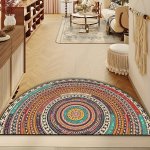 1PC Boho Style Circles Pattern Half Round Indoor Entryway Doormat - Non-slip Bohemian Area Rug For Home Decor And Farmhouse Styl