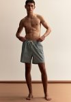 Seersucker Swim Shorts - Dark Green Striped