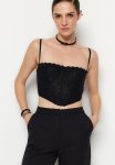 Crop Lined Corset Detailed Knitted Lace Bustier - Black