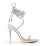 Silver Satin Strappy Stiletto Sandal
