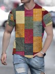 Men's Colorful Checkered Print T-Shirt Casual Short Sleeve Crew Neck Tee Men's Clothing For Outdoor