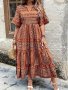 Plus Size All Over Print Tiered Dress Vacation Notch Neck Short Sleeve Dress Women's Plus Size Clothing