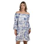 Floral Elasticated Neckline MINI Dress - Blue S m