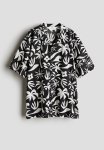 Short-sleeved Resort Shirt - Black Patterned