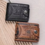 Men's Slim Faux Leather Wallet With Embossed Dollar Design - Casual Style Letter Pattern