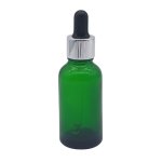 50ML Green Glass Aromatherapy Bottle With Pipette - Black & Silver Collar 18 89