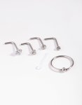 Silver Mixed Diamante Nose Stud 6-PACK