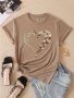 Leopard Heart & Butterfly Print Casual T-Shirt Crew Neck Short Sleeve Top For Spring & Summer Women's Clothing