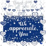 We Appreciate You Decorations Blue Silver Thank You For All You Do Glitter Banner And Hanging Swirls We Appreciate You Backdrop