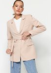 Woven Blazer Jacket With Regular Lined - Stone