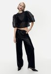 Puff-sleeved Organza Top - Black