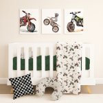 Cot Duvet Bedding Bike Checkered Dirt Bike Rust And Olive Set