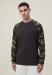 Cotton On Raglan Long Sleeve T-Shirt - Washed Black & Camo