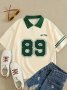 Letter Print Loose Polo Shirt Casual Short Sleeve Lapel T-Shirt Women's Clothing