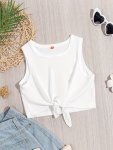 Girls Comfy Solid Sleeveless Activewear Top For Summer Sports Outdoor Gift Running