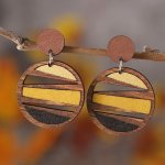 Vintage Geometric Hollow Round Dangle Earrings For Women Boho Wooden Double Sided Stud Earrings Ear Jewelry