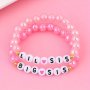 2Pcs Fashion Acrylic Alphabet Beads Bracelet Set For Sisters "BIG SIS & LIL SIS" Heart Charm Bracelets No Plating Suitable For Teens & Adults Over 15 Years Old