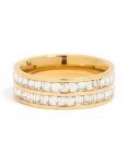 Waterproof Gold Plated Stainless Steel Square Cubic Zirconia Double Layered Ring - M l