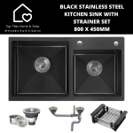 Black Stainless Steel Kitchen Sink With Strainer Set - 800 X 450MM