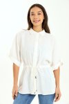 Ladies Branded White Relaxed Linen Shirt With Drawstrings 100% Linen