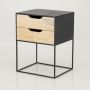 Mont Blanc Black Side Table Two Drawer - Cut Out Handles