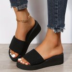 Women's Solid Color Casual Sandals Platform Slip On Walking Wedge Slides Non-slip Vacation Slides