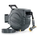 Glahoden Retractable Garden Hose Reel 1 2 In X 65 Ft 2025 Upgraded Dual Ratchet Lock Uv & Freeze Protection Brass Seal Slow Retr