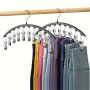 Stainless Steel Closet Organizer System With Multi-clip Hanger For Pants Leggings Ties Scarves & Hats - Freestanding Sturdy Space-saving Rack For Home Dorm &