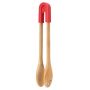 Bamboo Food Tongs With Silicone Head For Salad Red