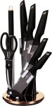 8 Piece Carbon Steel Chefs Utility Bread Steak Butter Black Rose Non-stick Knife Set With Acrylic Stand
