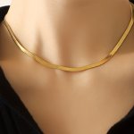 Golden Color Stainless Steel Necklace Simple Neck Jewelry Female Daily Decor Ornament