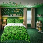 Castle Fairy Twin Size Duvet Cover Green Pixelated Theme Gamer 100% Pure Cotton Bedding Set Video Games Bedding Set No Filler Ca