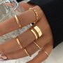 7-Piece Set Fashion Minimalist Golden Metal Geometric Twist & Chain Wide Band Ladies Ring Set Elegant & Simple Style For Holiday Parties Dates Gifts Daily Accessory